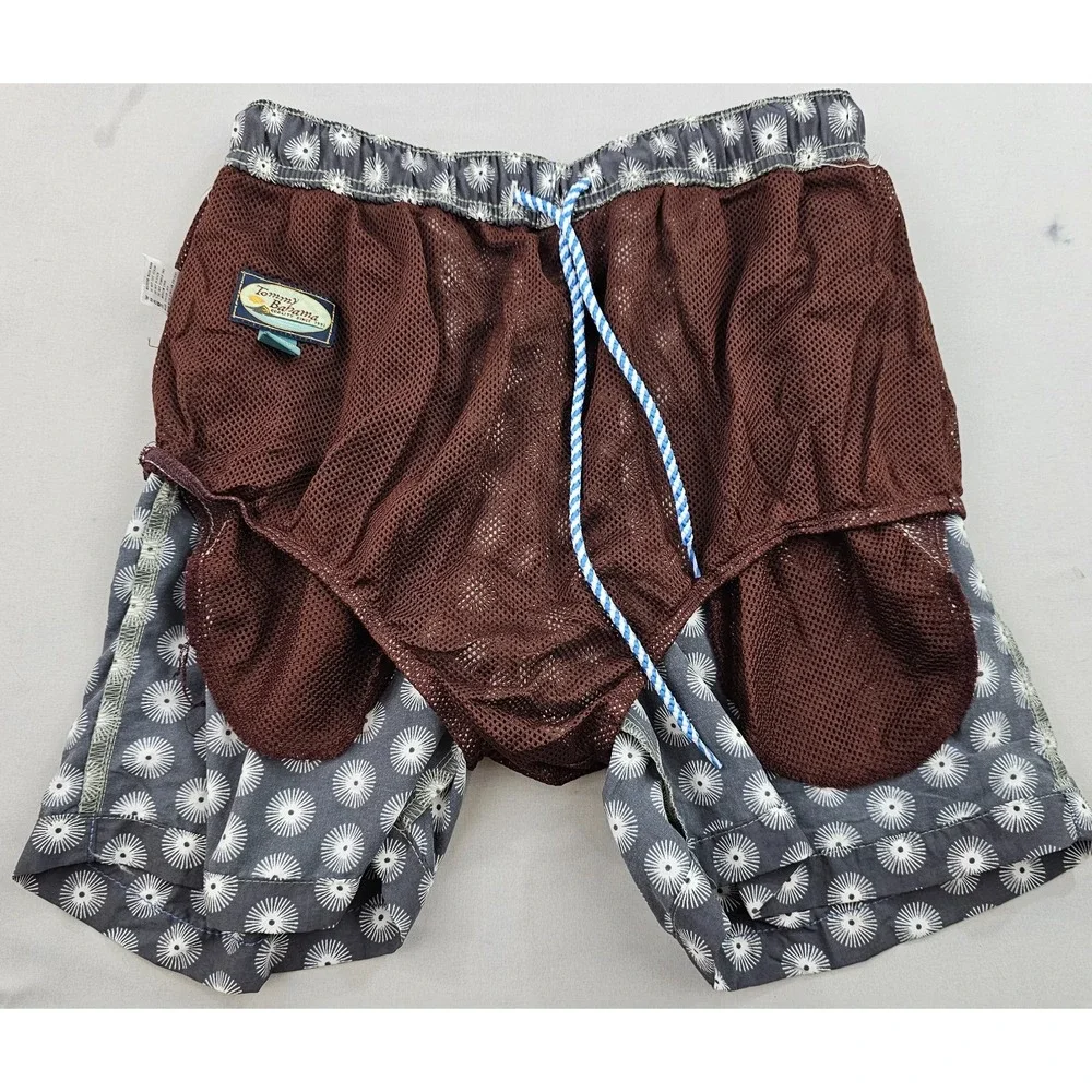 Tommy Bahama Relax trunks swimwear mens S Small pockets black white circles